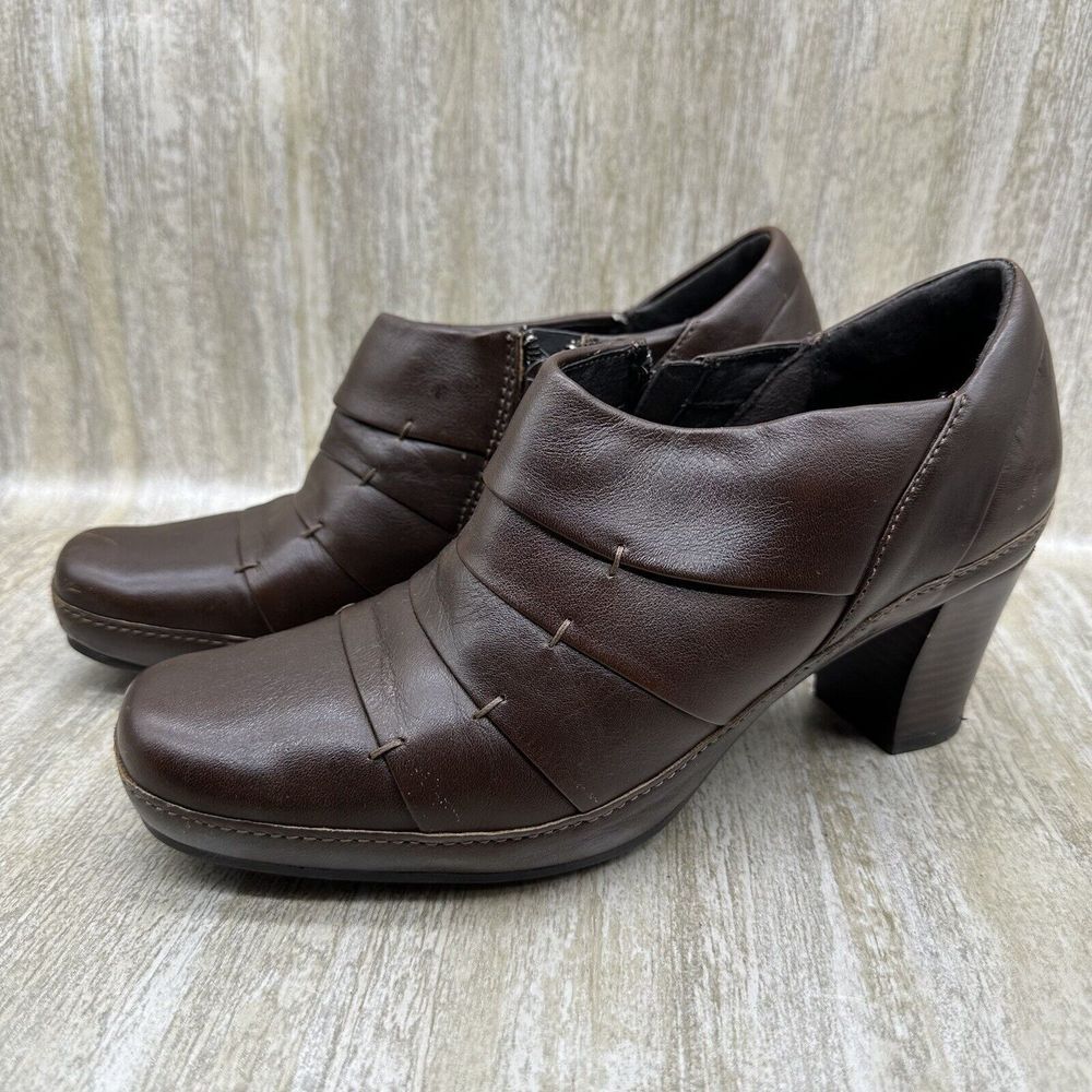 Clarks Active Air Ankle Boots Womens 9.5 Zipper Brown‎ Leather Booties